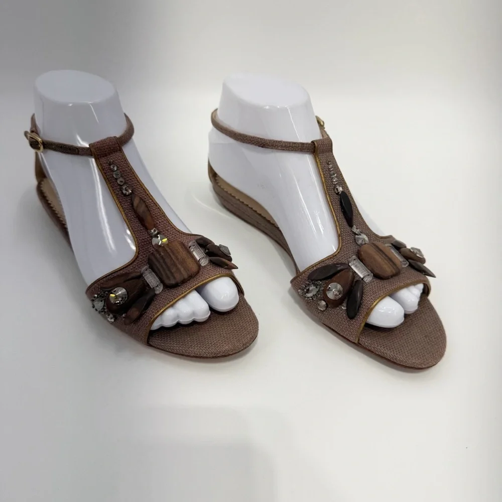 Oscar de la Renta Embellished T Strap Sandals Women EU 37 Made in Italy